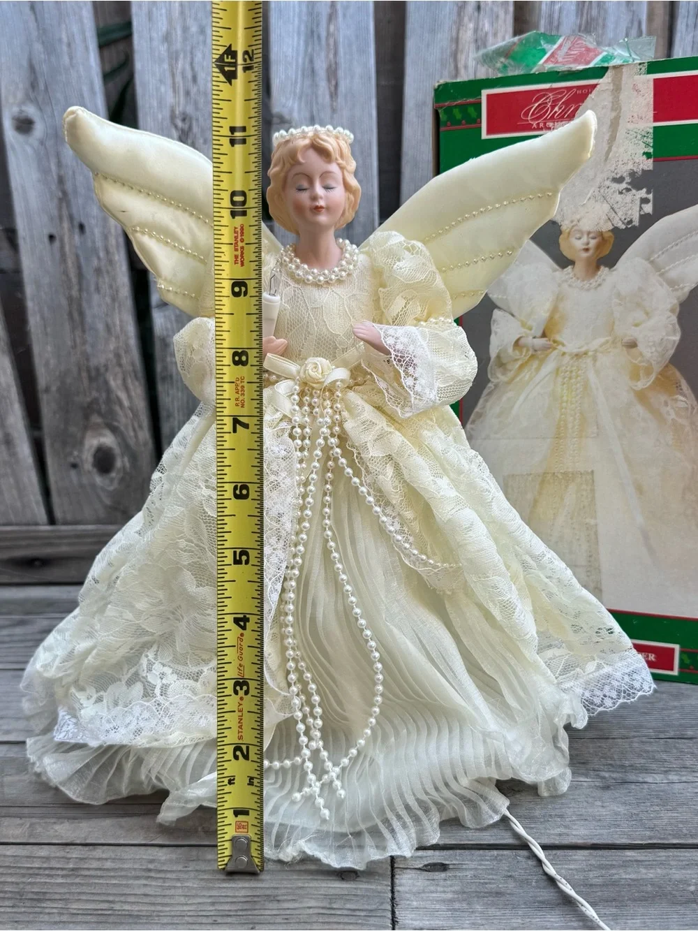 Rare Vintage House of Lloyd Lighted Angel Tree Topper Cream Lace & Pearls
